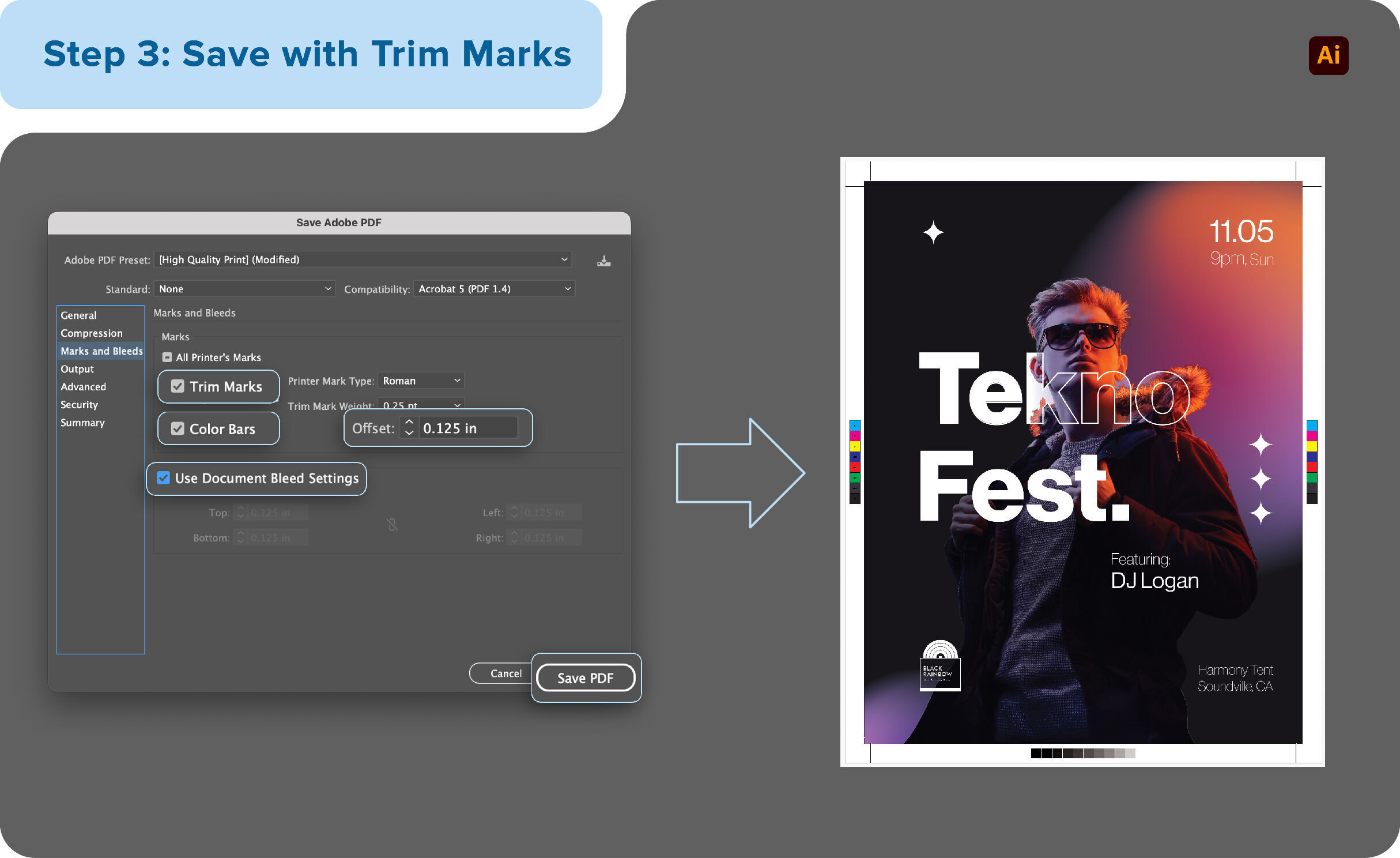 save with Trim Marks in Adobe Illustrator